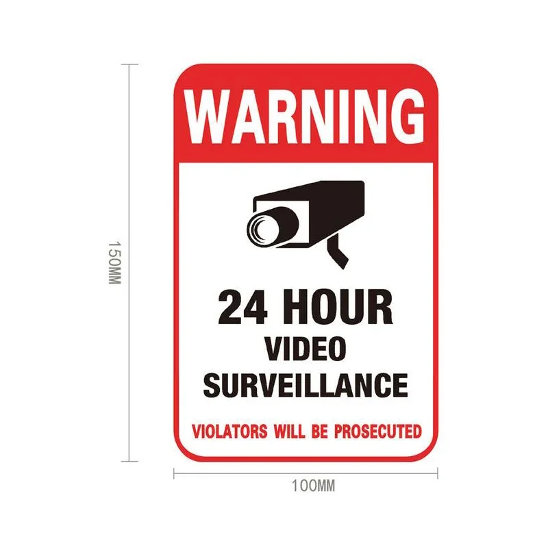 24H CCTV Video Camera System Warning Sign Conspicuous Wall Sticker Surveillance Monitor Decal Public Area Home Security Supplies