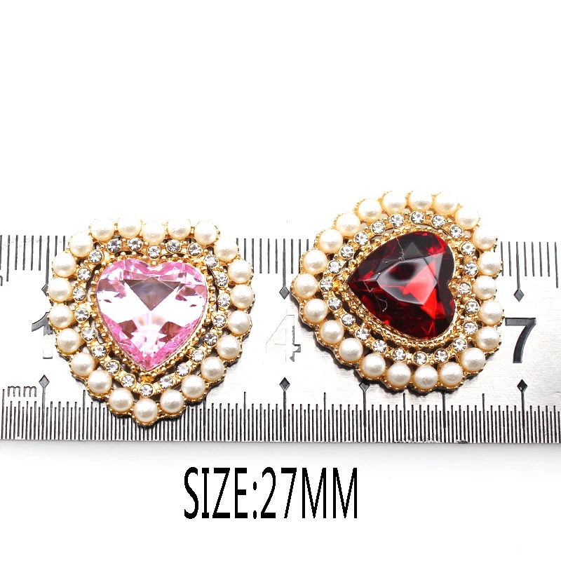 10Pcs/Batch 27mm Heart Shaped Alloy Decorative Button DIY Gold Plated Ornament Clothing Skirt Ornament Accessories