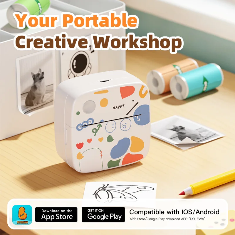 HUIBAOGE Small household mini label printer, inkless thermal printingLOGOGift and Present Barcode