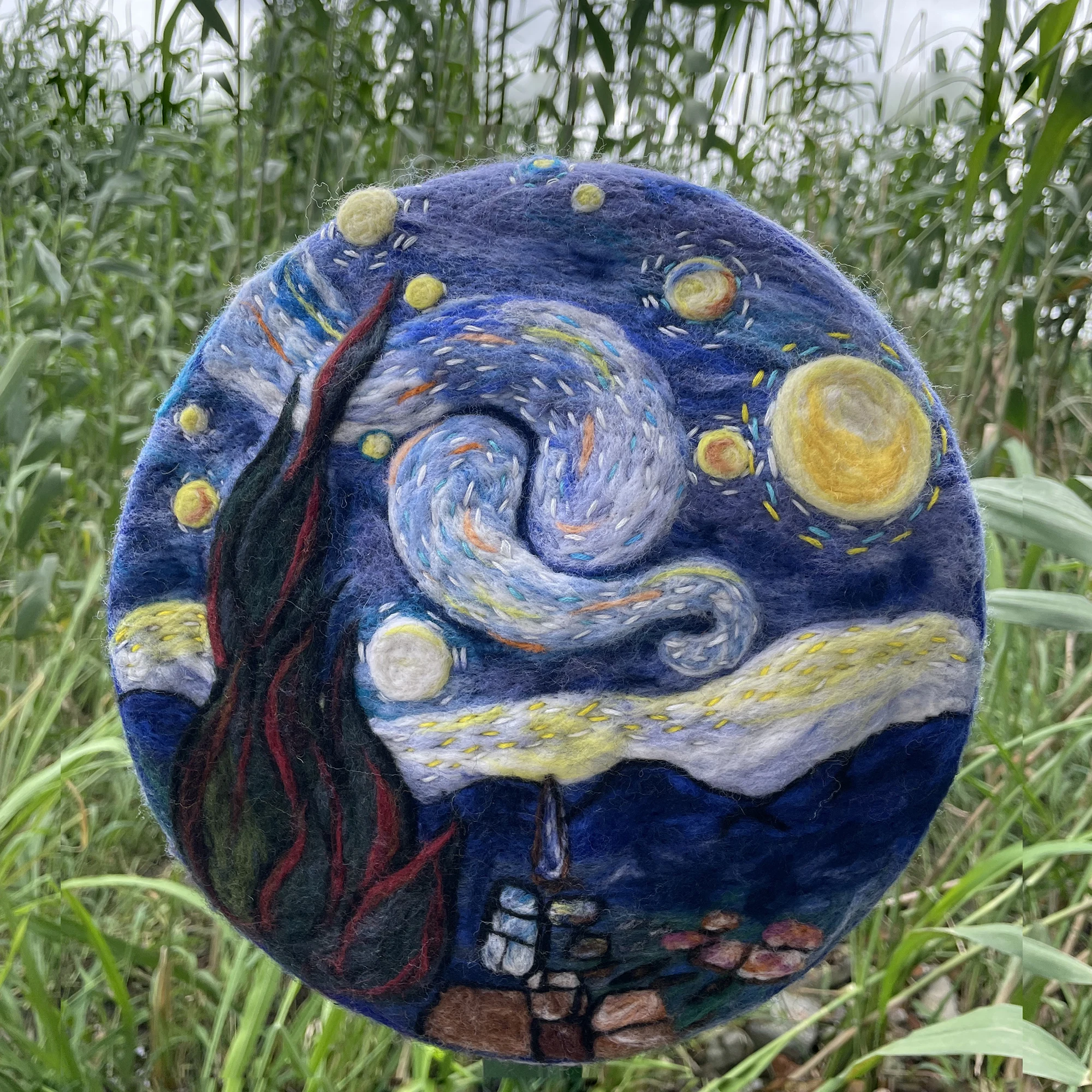 Faramita Holiday Van Gogh Style Blue Dream Night Hand Made Women Wool Beret Famous Painting Manual Girls Hat Cap Ladies Painter