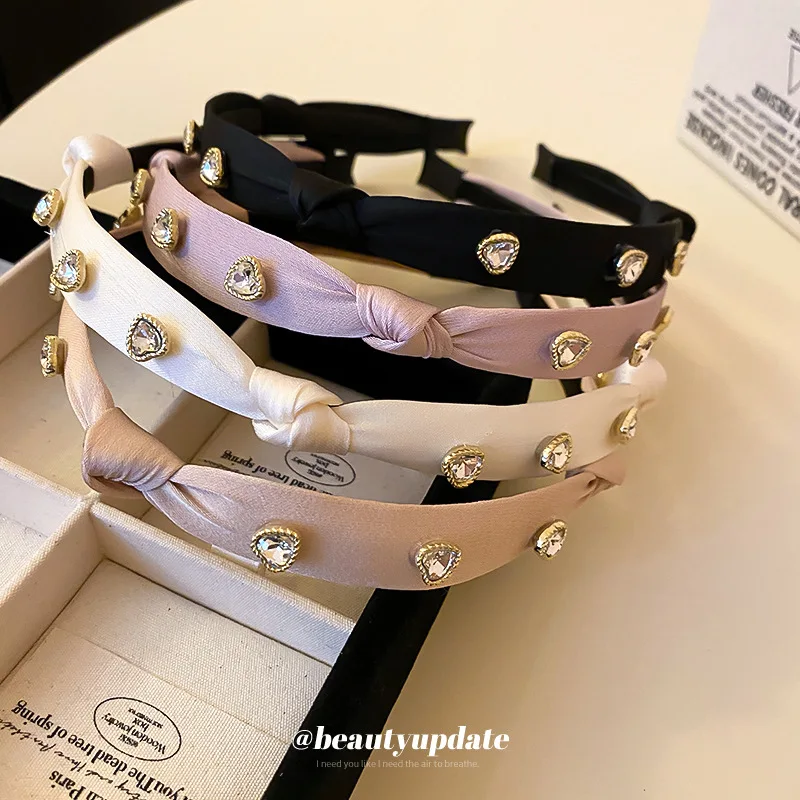 Expensive Elegant Silk Knotted Zircon Satin Hair Bands For Women Wedding Party Diamond Headband Luxury Gemstone Hair Accessories