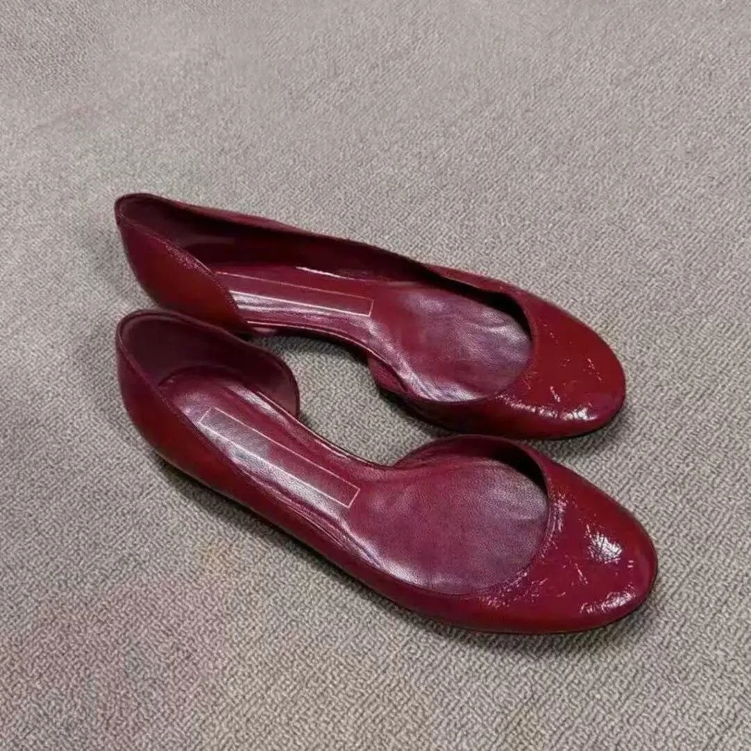 Red Flat Side Open Single Shoes Women's Spring Summer Fashion round Toe Slip-On Flats Increased Height  Knot Flats
