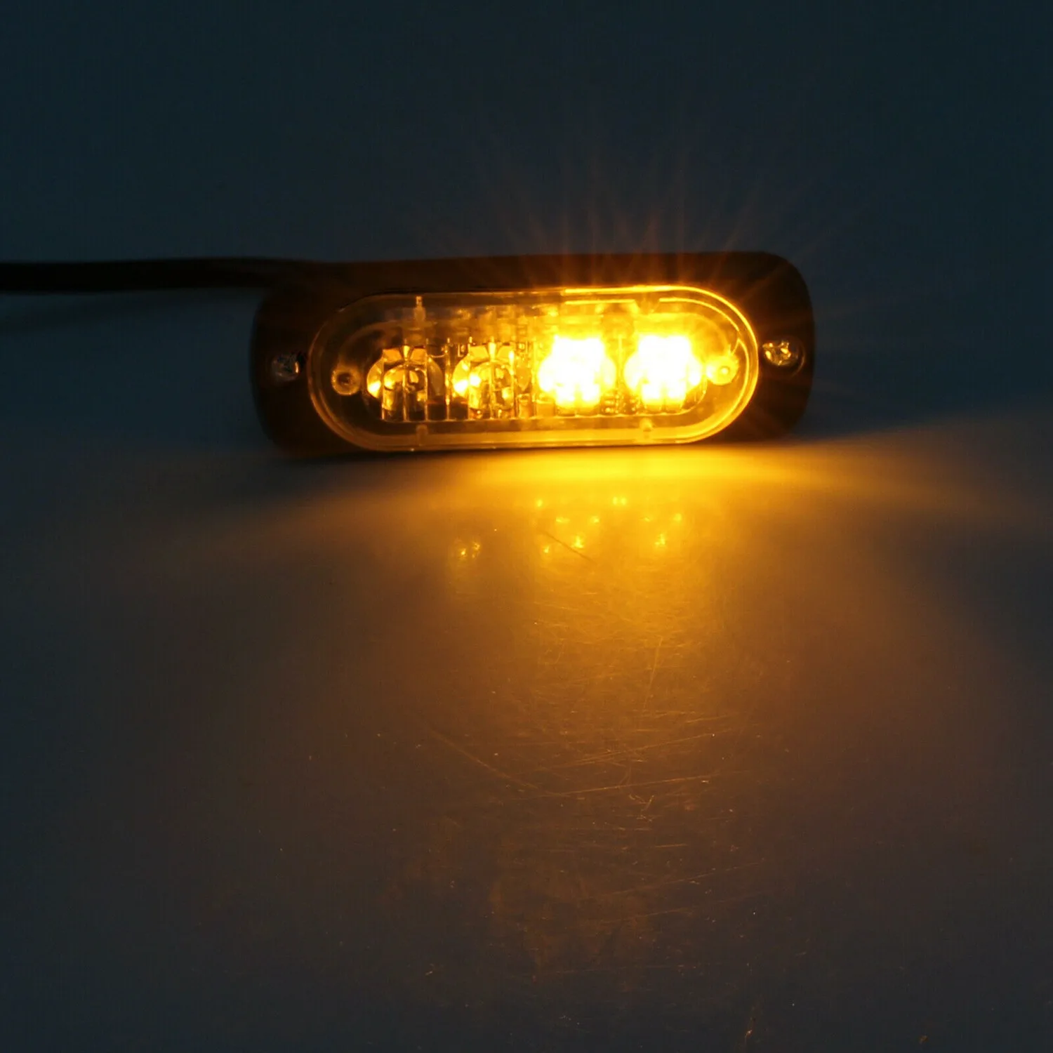 4Pcs 4 Led Amber Recovery Strobe Lights 12V 24V Orange Grill Breakdown Flashing