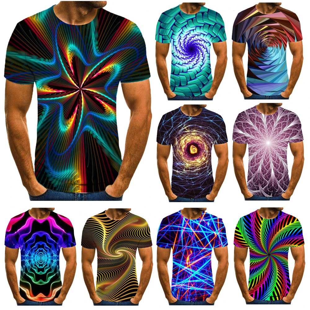 New Fashion Vertigo Hypnotic Swirl 3D Printing T-shirt Men's Summer Casual Short-sleeved Rainbow Top Pullover T-shirt