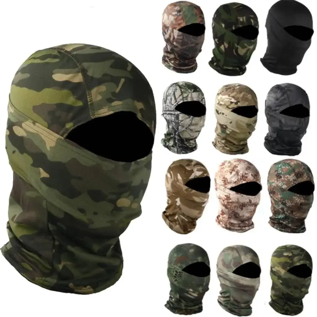 Ciclismo Maschera a pieno facciale Passamontagna mimetico militare Pesca all'aperto Caccia Cappuccio Protezione Esercito Sport Casco Fodera Sciarpa