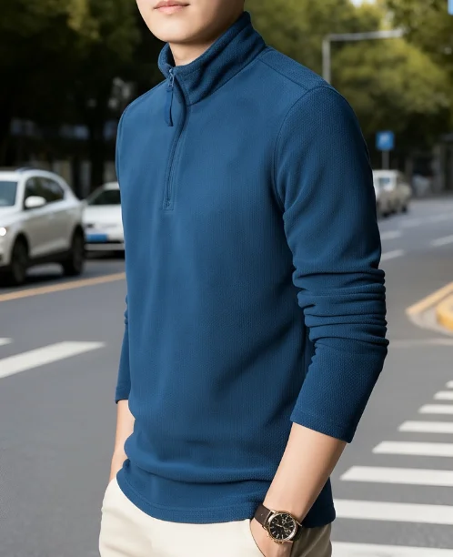 Engrossar quente meia gola alta jaqueta de lã para homens com zíper pescoço camisola pulôver moletom masculino jaqueta masculina