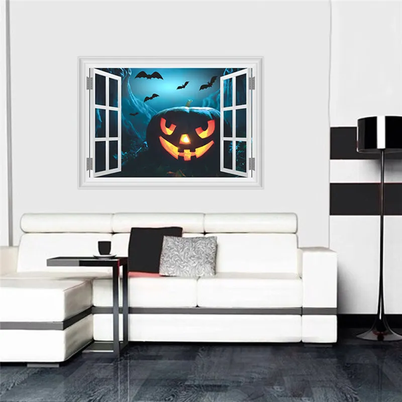 Halloween Pumpkin Jack-o'-lantern 3d Window Wall Stickers For Home Decoration Diy Festival Mural Art Kids Decal PVC Poster