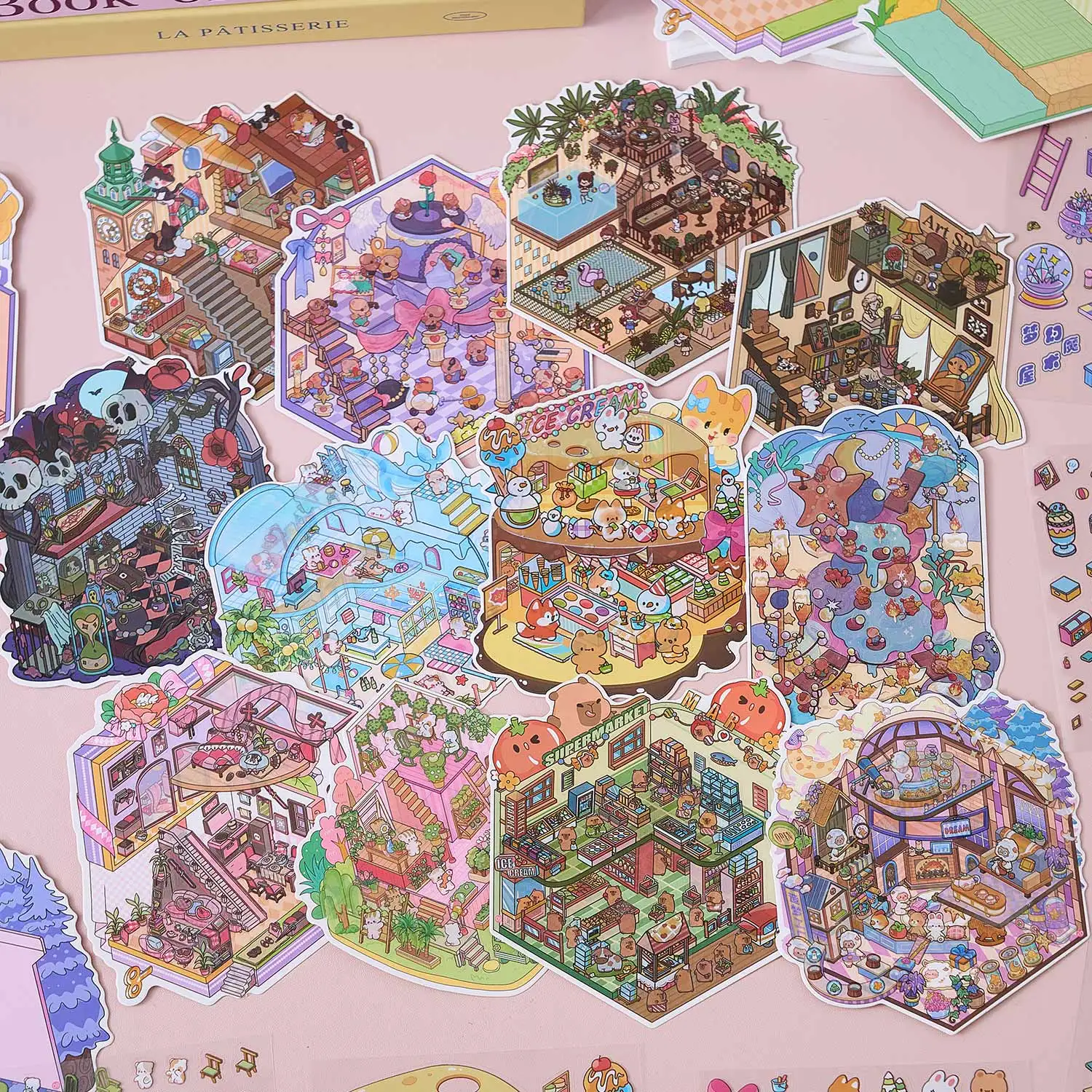 

20в1 Kawaii 3D мультфильм миниатюрная сцена наклейки набор фестиваль подарок DIY карманный дом Скрапбукинг штабелирование игровые наклейки