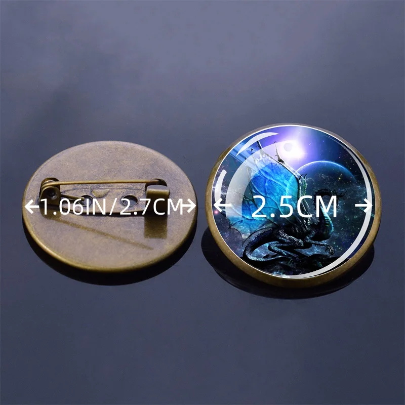 Starry Sky Dragon Glass Convex Brooch Buckle Men's Women's Clothing Accessories Fashionable Exquisite Gifts for Friends Family