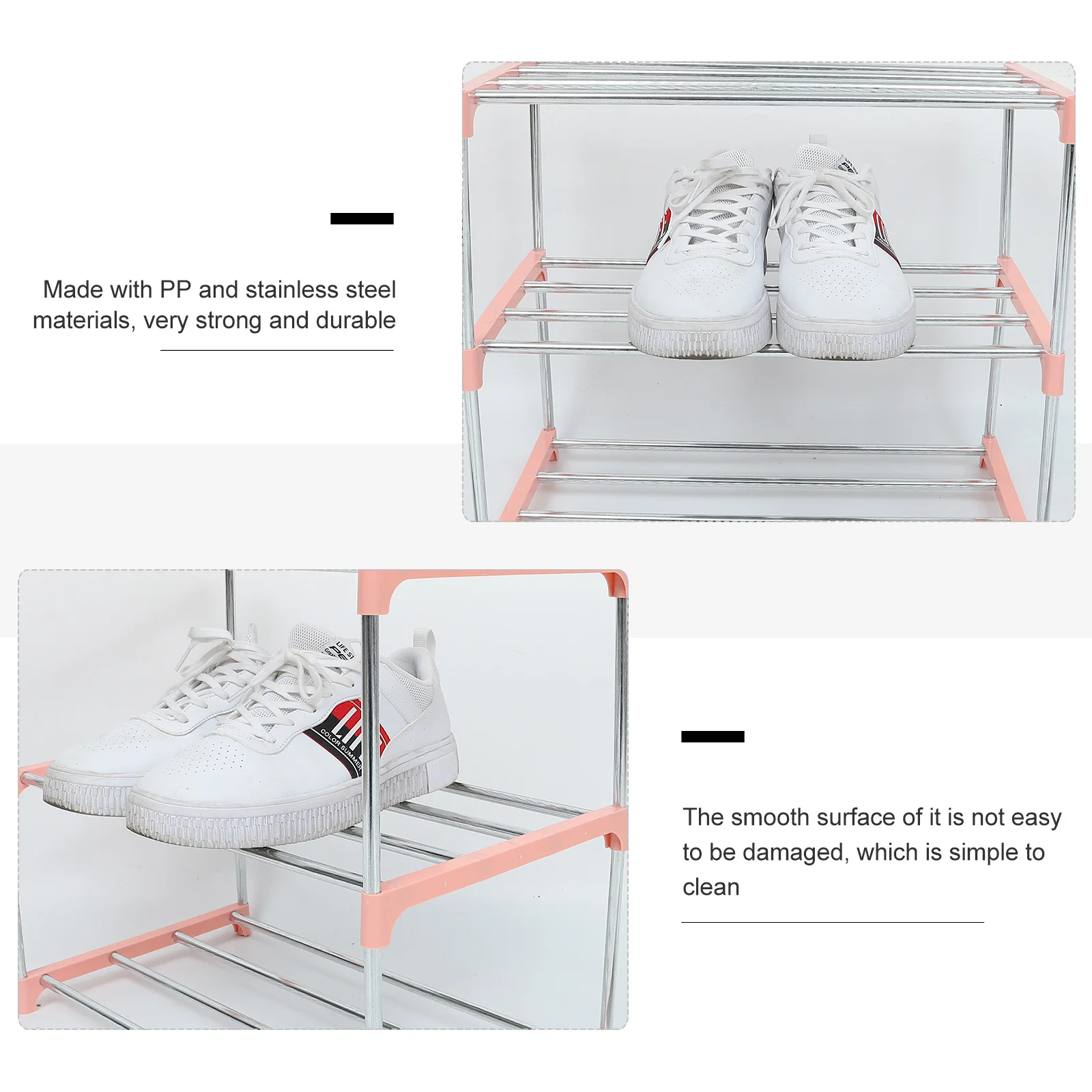 

1Pcs Stainless Steel Shoe Rack Three-Layer Anti-Scratch Surface Shoe Storage Holder Compact Space-Saving Design for Home