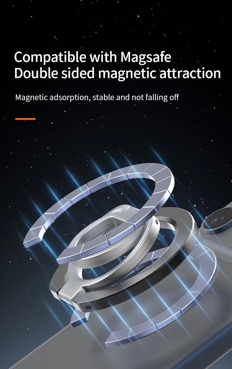 Doppelseitiger Starker Magnethalter für Magsafe Mobiltelefon Faltbarer Fingerring Magnet-Halterung für iPhone 17 Pro Samsung Xiaomi – Detail 6