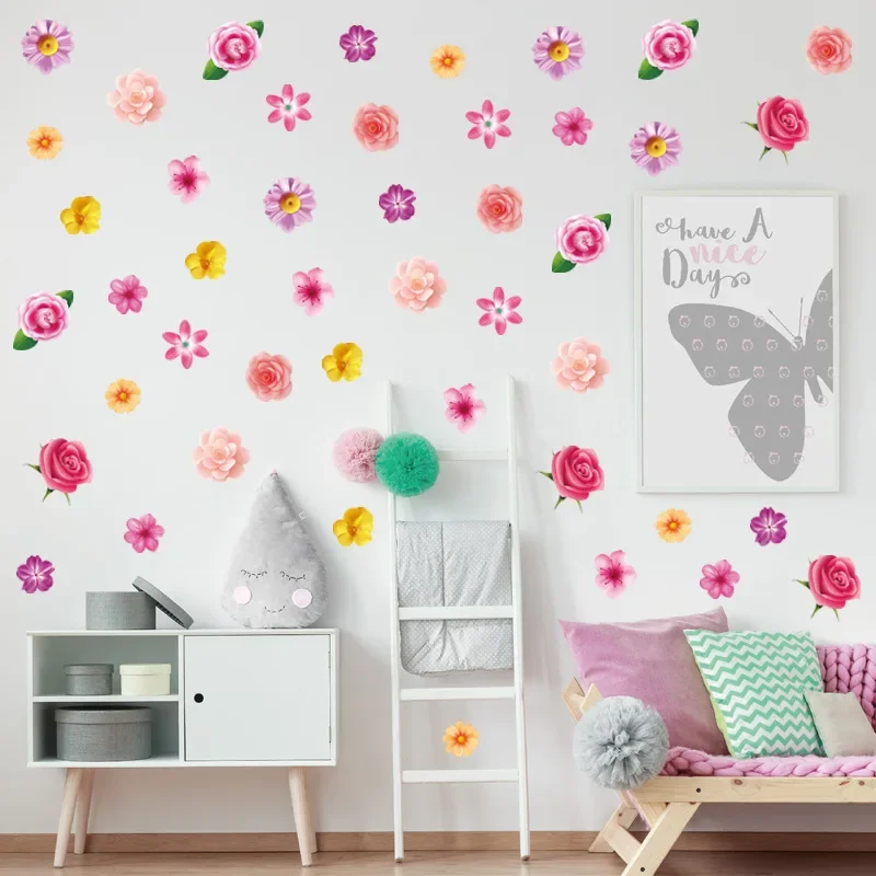 Cartoon Watercolor Wildflower Flower Wall Sticker Nursery Kids Room Floral Daisy Wall Decal Bedroom Living Room Home Decor