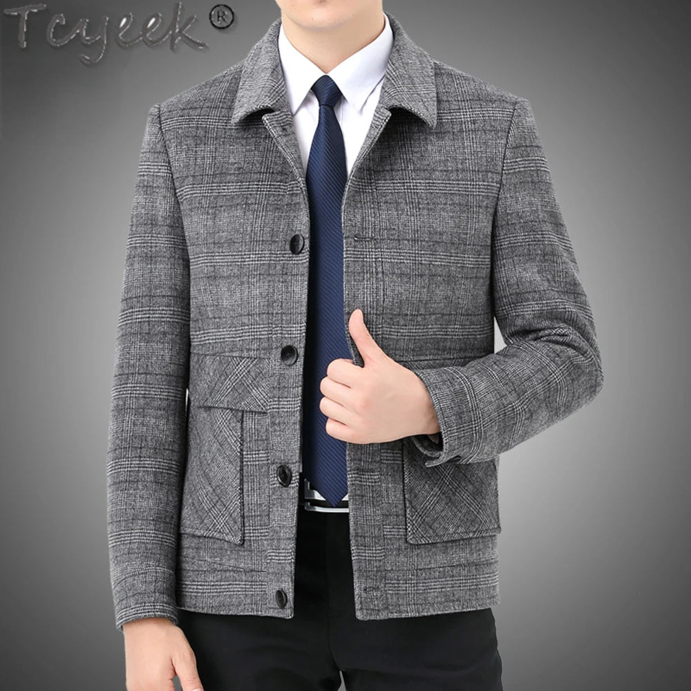 2024 Tcyeek Casual 90% Cashmere Coat for Fall Winter Double-sided Woolen Men Jackets Fashion Plaid Wool Jacket Man Clothes