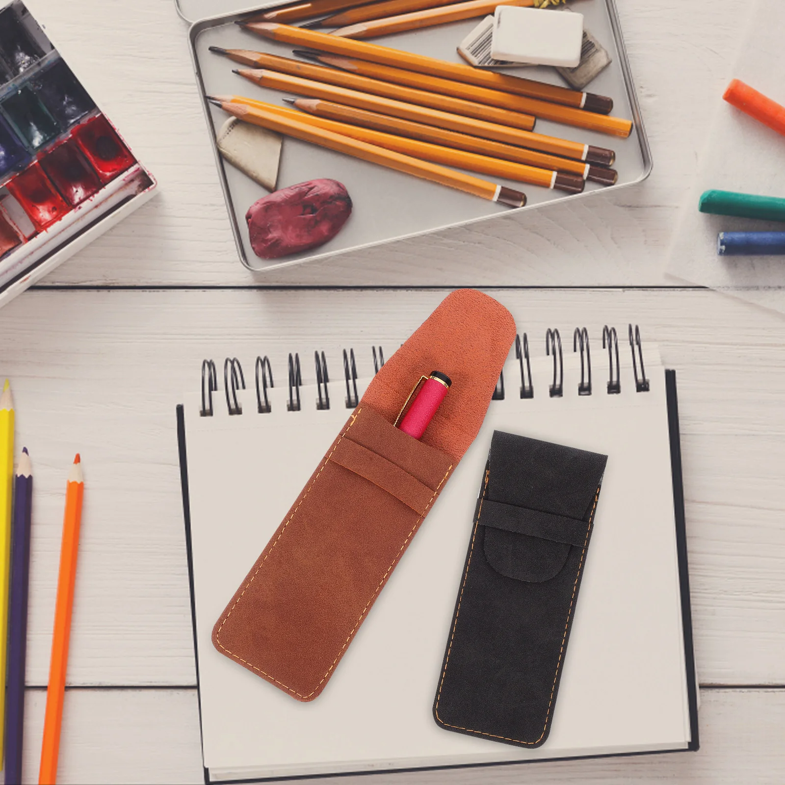 

2pcs Sleeve For Fountain Ballpoint Pens Pen Storage Pouch Two Pen Holder Protective Case Gift Bag Office College