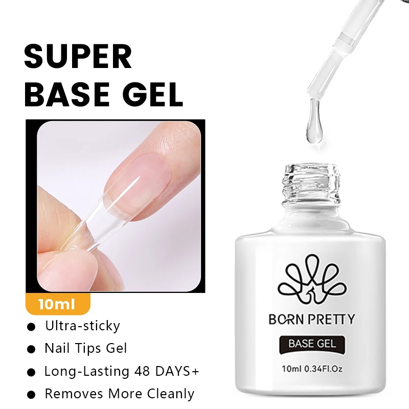 BORN PRETTY 10ml Super Base Gel 2 in 1 Ultra-sticky Base Gel Nail Polish Nail Tips Gel for Extension Nails Varnis Semi-permanent