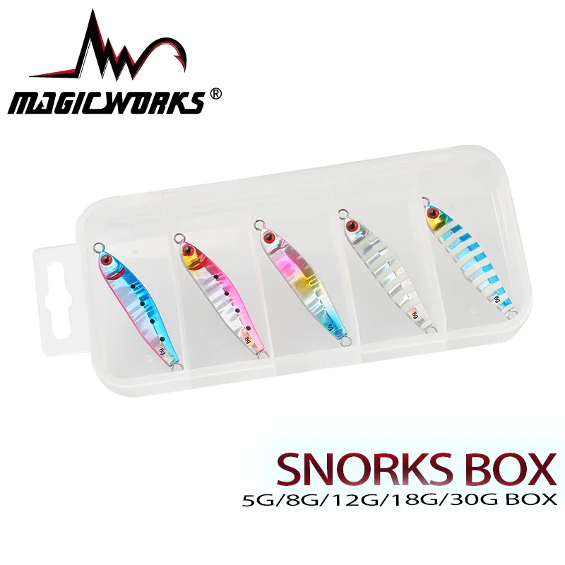 MAGIC WORKS Metal Jig Lure Box Perch Baits 5g 8g 12g 18g 30g 5PCS/Box Sea Jigs Artificial Bait Woblery Fishing Set Fake Fish