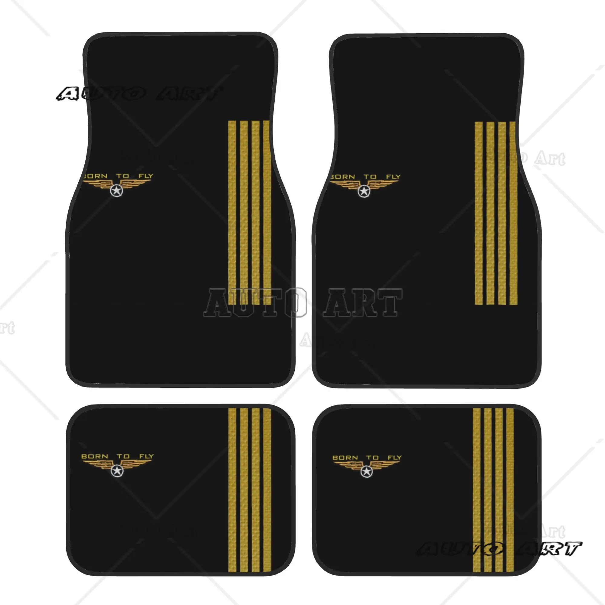 4PCS Crystal Velvet Car Floor Mats Born To Fly Flight Pilot Flying Aviation Aviator Universal Auto Front and Rear Foot Mats