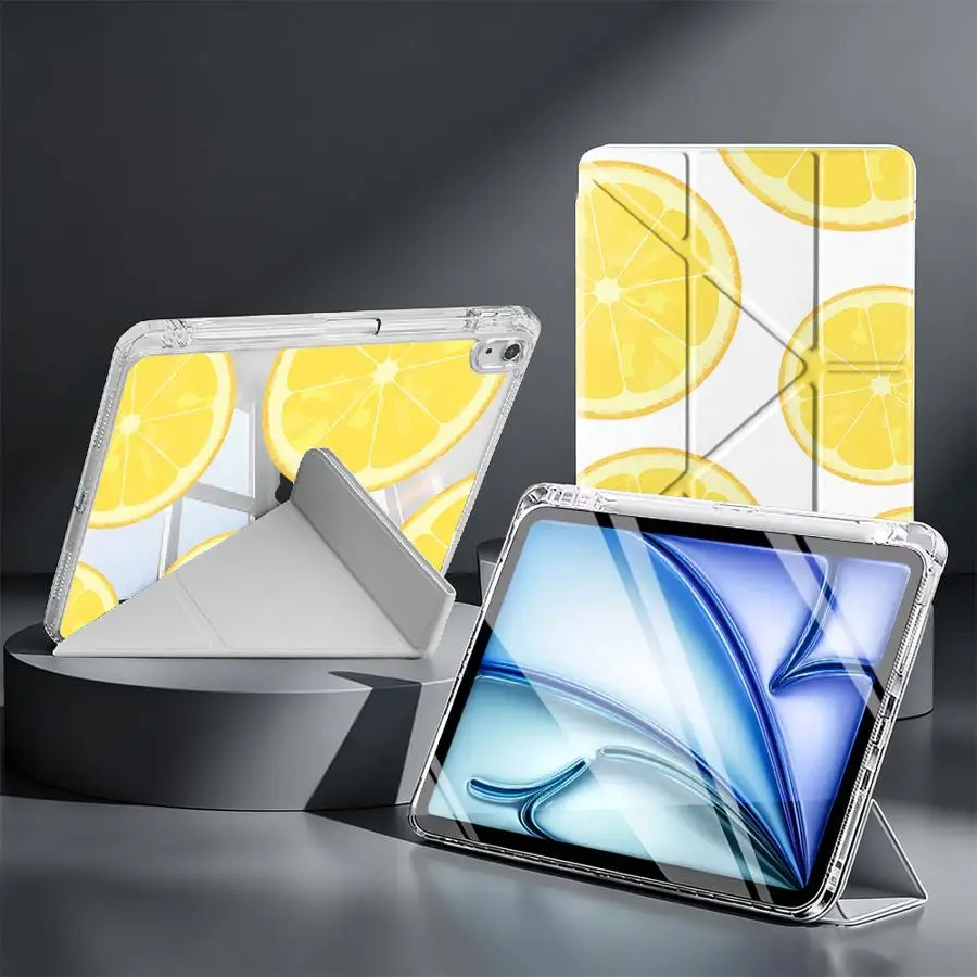 With Pen Slot Cover Tablet Case For iPad Mini 7 6 5 Air 8 M2 M3 3 Pro 13 2025 2026 11th 9th 10th Gen 12th Lovely Lemon Pattern