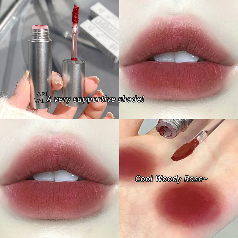 Brillo de labios de tubo plateado, lápiz labial mate desnudo, resistente al agua, larga duración, tinte de labios rojo, barro, terciopelo, esmalte de labios, cosméticos, 6 colores