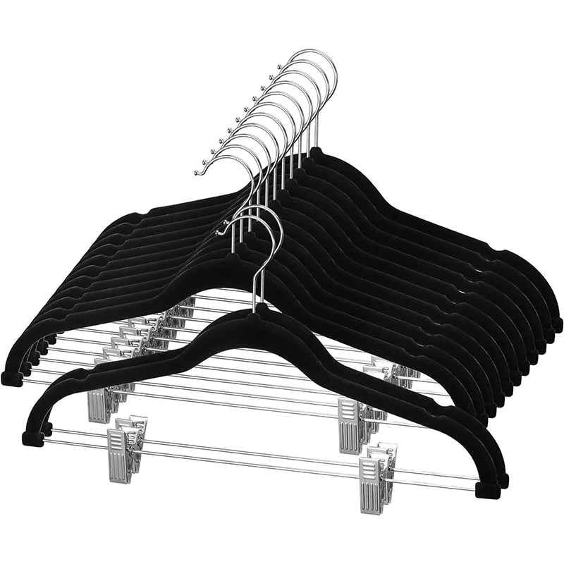 

Non Slip Space Saving Clothes Hanger Felt Hangers for Clothing Heavy Duty Black Velvet Hangers for Coats Pants Dress Clothes