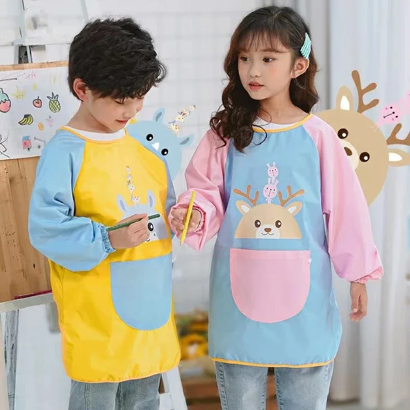 Personalized Child Painting blouse Long Sleeve Custom Name Kids Art Smock Aprons Waterproof Artist Apron For Feeding Paint