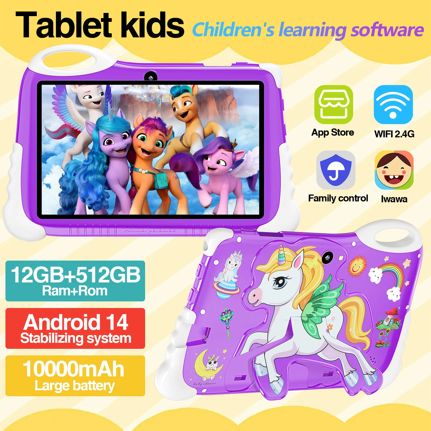 Global Model Kids Learning Tablet Android 1410.1 inch Dual Camera Wifi HD Kids Software Installation High Performance Tablet PC