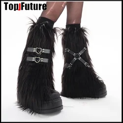 Women Girl Furry Leg Warmers Y2K Goth fox Fur Croissant button Boot Covers Lady Knee-length Hipster Harajuku Punk Leg Warmer