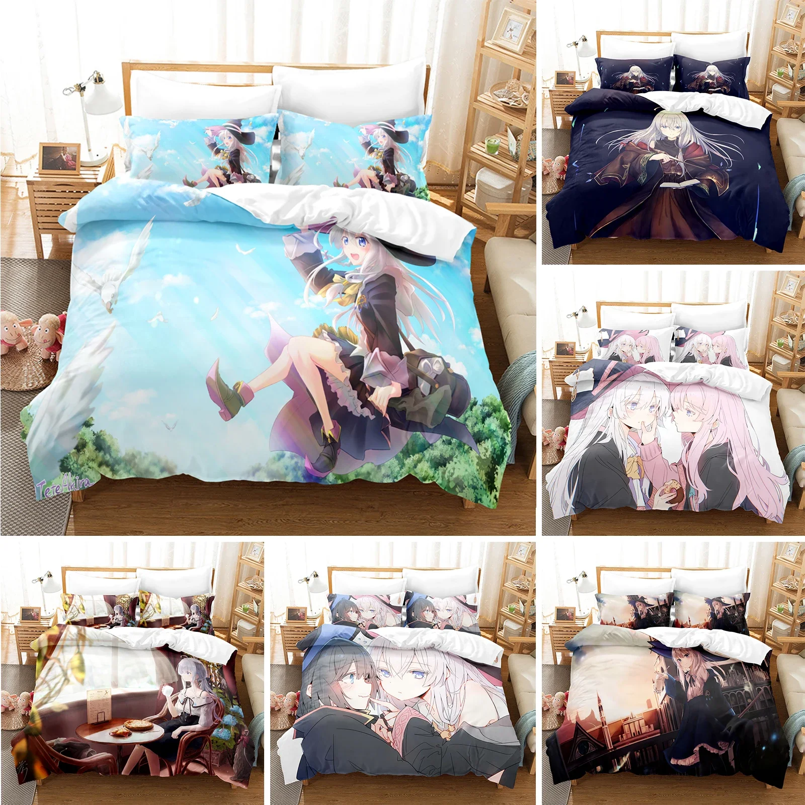 3D Printed Wandering Witch Bedding Set Anime The Journey of Elaina Duvet Cover Double Twin Full Queen King Adult Kid Quilt Cover