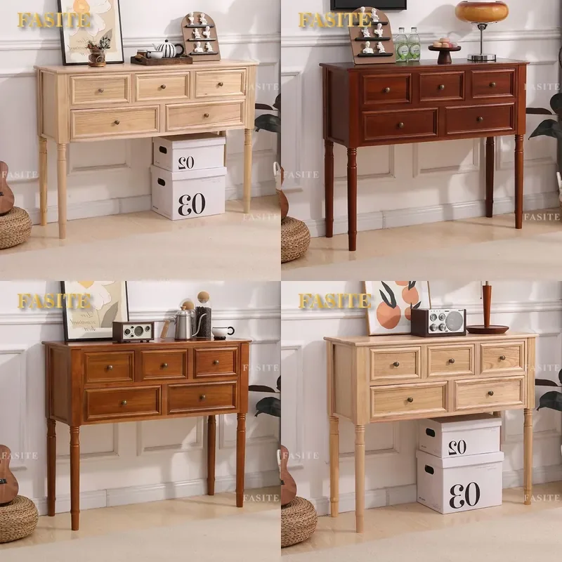For Solid Wood Entrance Cabinet American Retro Chest of Drawers Storage Locker for Foyer Bedroom Living Room Wall Mounted
