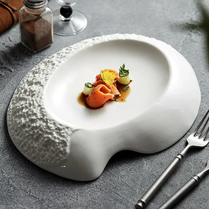 Ceramic plate, Japanese Western soup plate, white irregular tableware