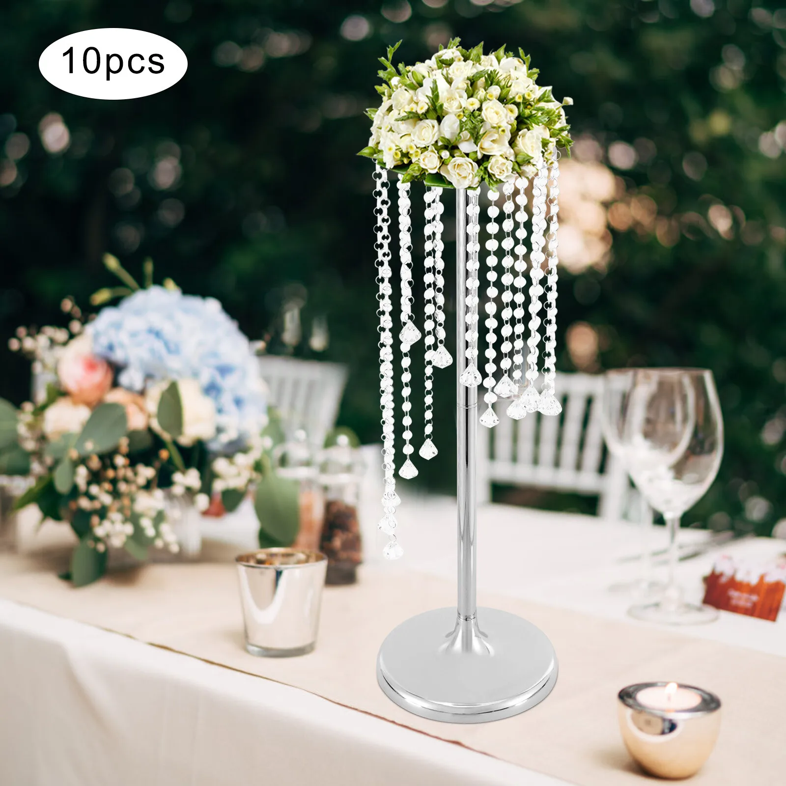 

10pc Crystal Flower Stands Wedding Centerpieces Sliver Flower Holder Table Decor