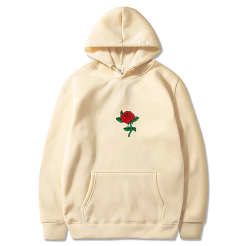 Harajuku Hoodie Sweatshirt Men Fashion Streetwear Rose flower Print Hoodies Tops Pullover mens hoody Hooded Sweatshirt clothes