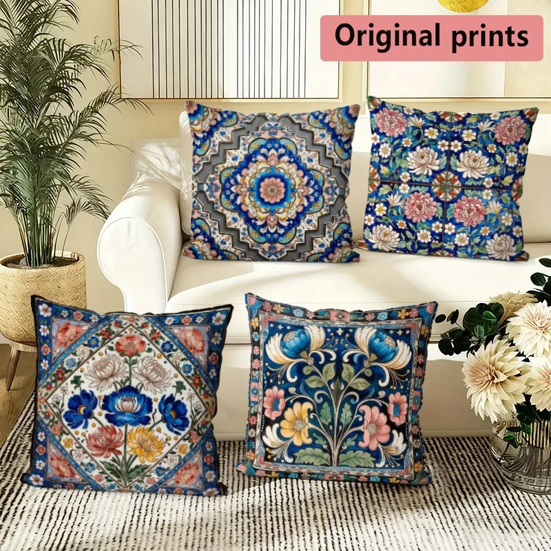 Bohemian Vintage Floral Pillow Covers Pattern Cushion Cover Suitable for Sofa Bedroom Car Pillow Cover