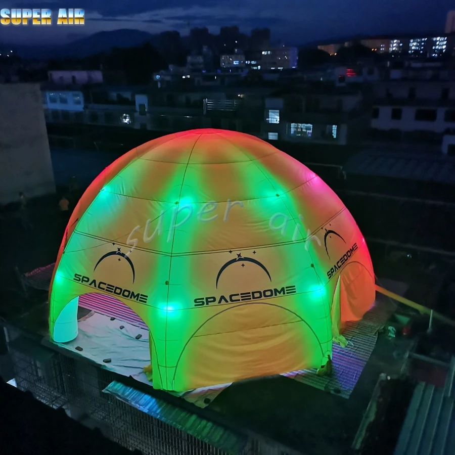 Tienda de campaña de araña inflable, iluminación LED colorida, 12m de diámetro, ocho patas y logotipo personalizado para alquiler