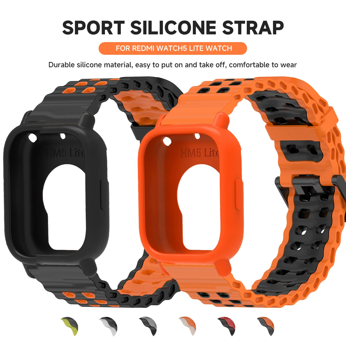 Gehäuse + zweifarbiges Marine-Armband für Redmi Watch 5 Active/Lite Sport-Armband-Stoßstange für Redmi 5 Lite/Active Ocean Band Silikonhülle