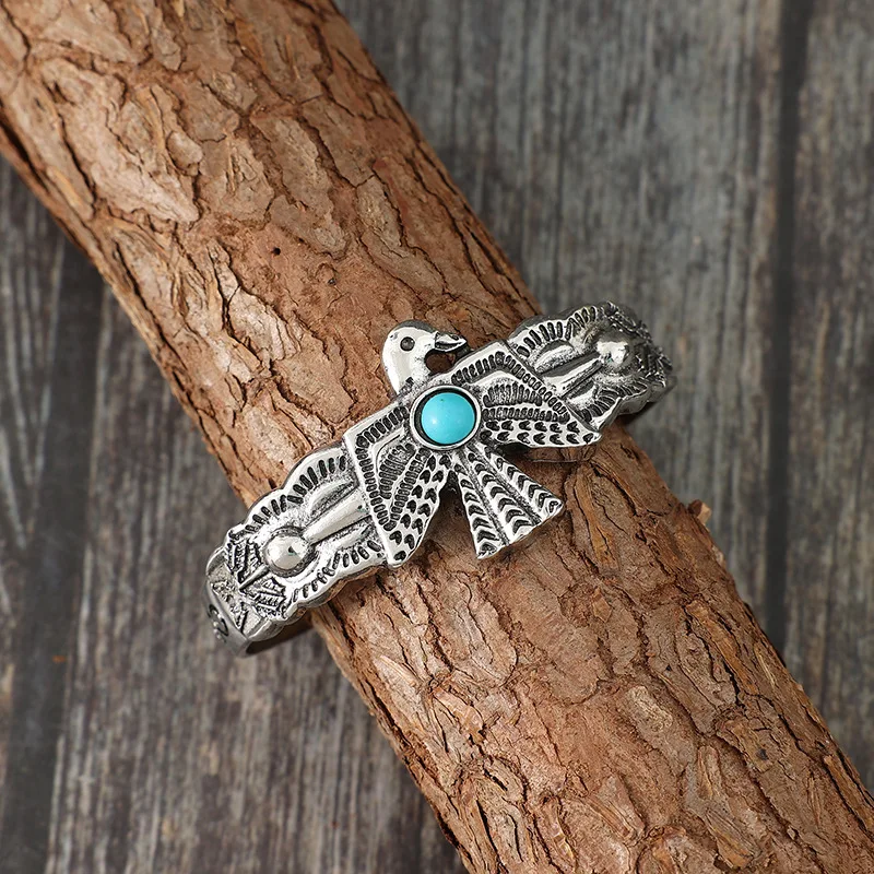 Thunderbird Birds Turquoise Bracelet Bangle Cuff Gemstone Jewelry for Women Native America Western Thunderbird Cuff Bracelet