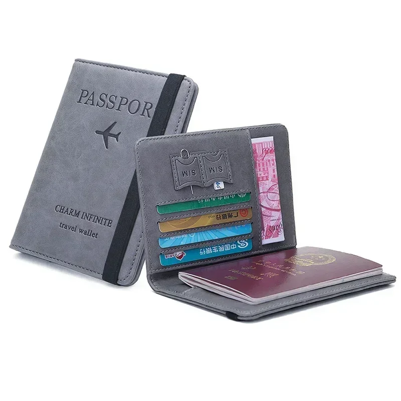 Elastic Band Leather Passport Cover Travel Passport Holder Wallet Men Women Passports Card Document Cover