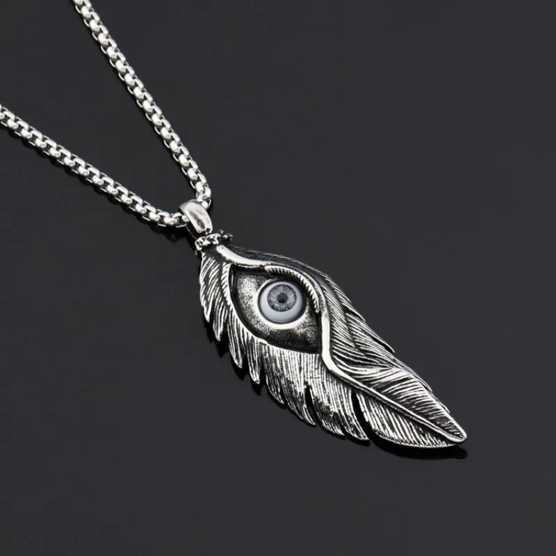 

Europe and America Vintage Feather Devil's Eye Pendant Stainless Steel Necklace Fashion Men & Women Versatile Street Hip Hop