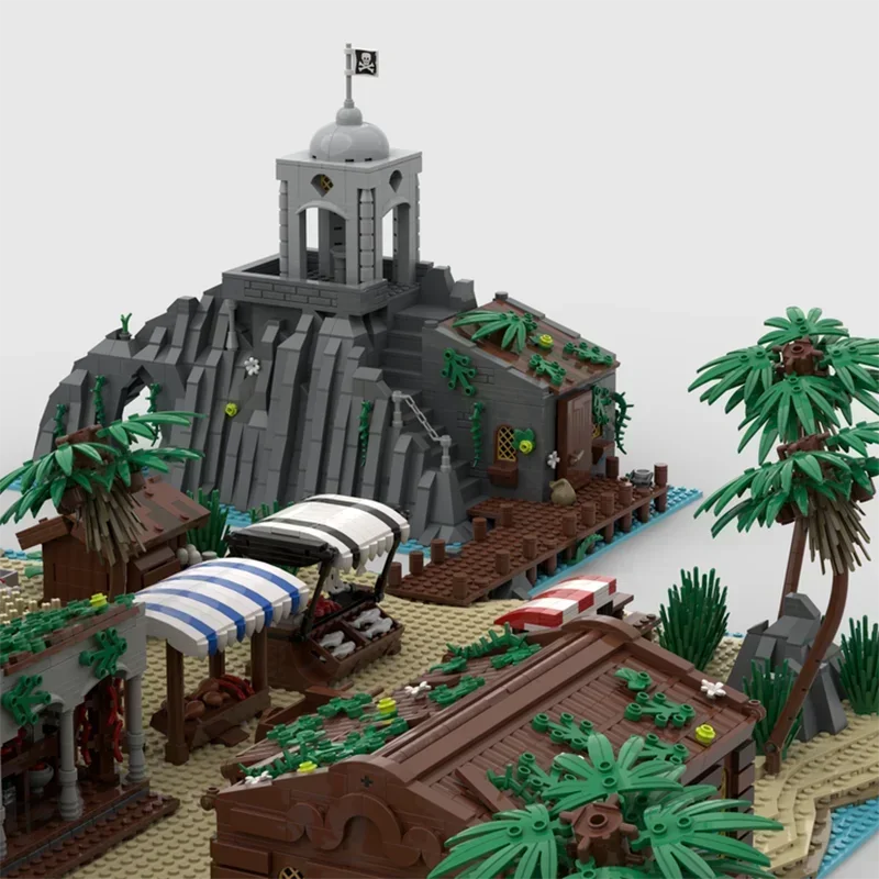 Castello medievale Modello Moc Building Block Modulare Isola dei pirati Baia Modello Tecnologia Mattoni Assemblaggio fai-da-te Costruisci giocattolo Regali di festa