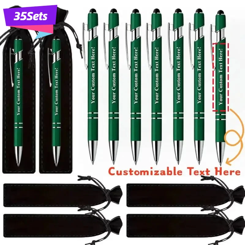 35 Sets Customizable Ballpoint Pens Luxury Soft Touch Round Writing Tools with Black Cases - Includes 35 Pens And 35 Black Bags