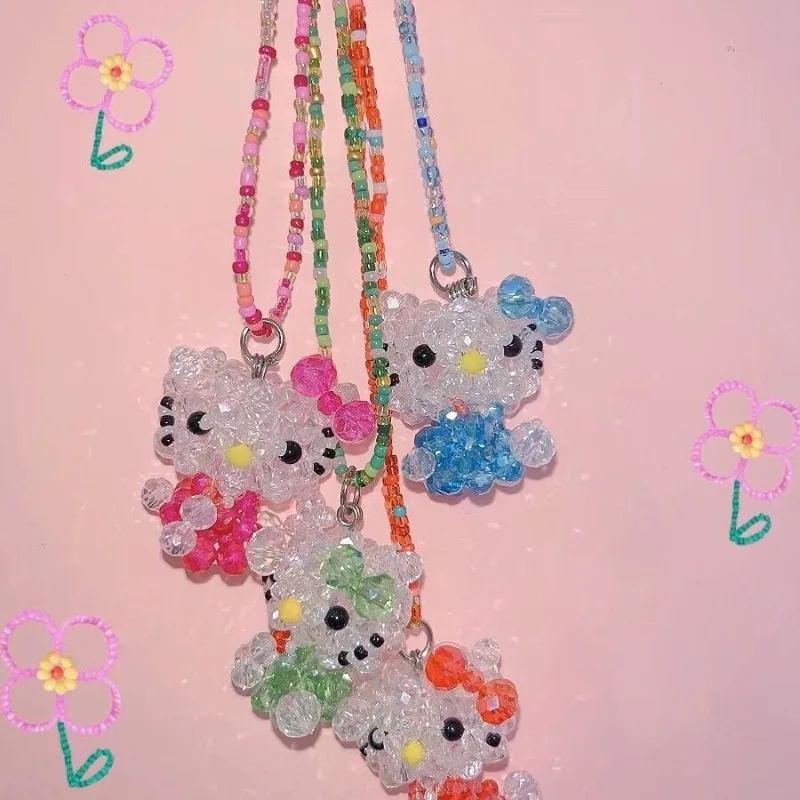 

Sweet Hello Kitty Anime Kawaii Sanrio Y2k Necklace Pendant Cute Cartoon Collarbone Chain Decoration Ins Girls Gifts Toys