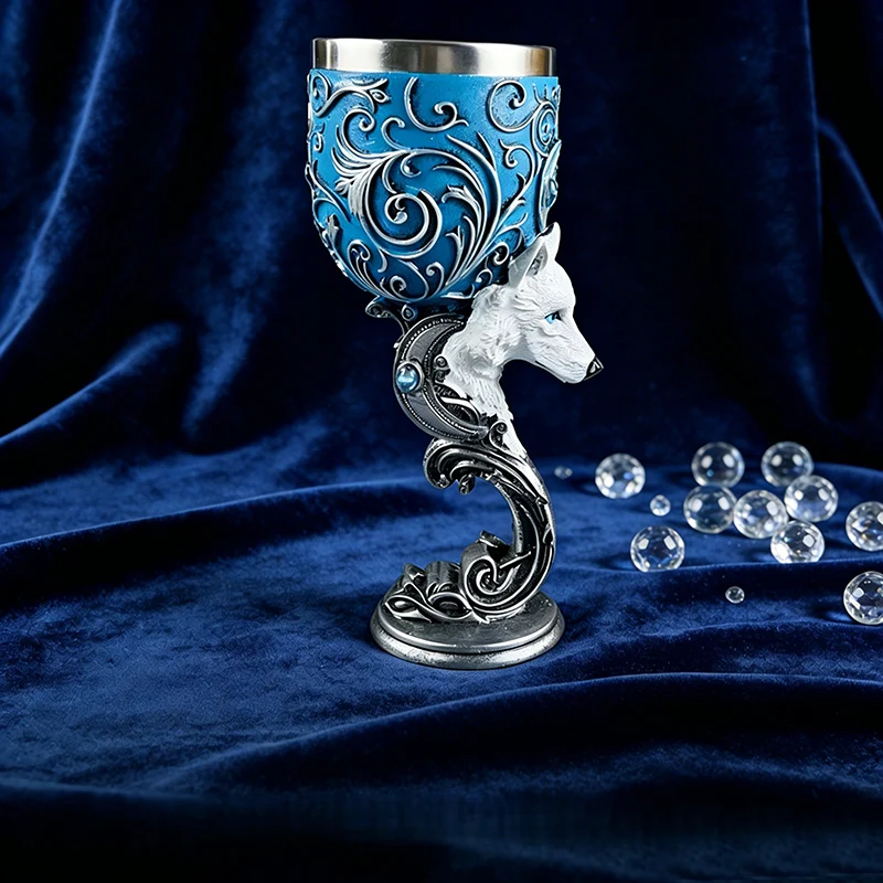 Medieval Holy Grail Dragon Unicorn Wolf Cat Skeleton Goblet Metal 200ML Water Red Wind Beer Coffee Cup Home Bar Decoration Gift