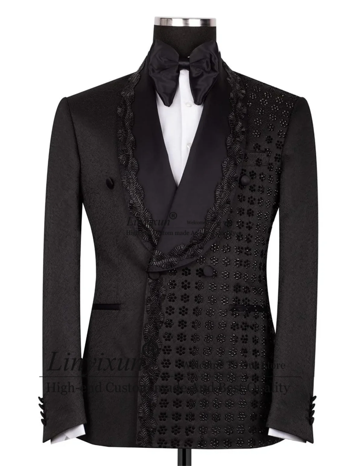 

Sparkly Beaded Diamond Men Suits 2 Pieces Sets Wedding Party trajes para hombre Customized Double Breasted Groom Party Blazers