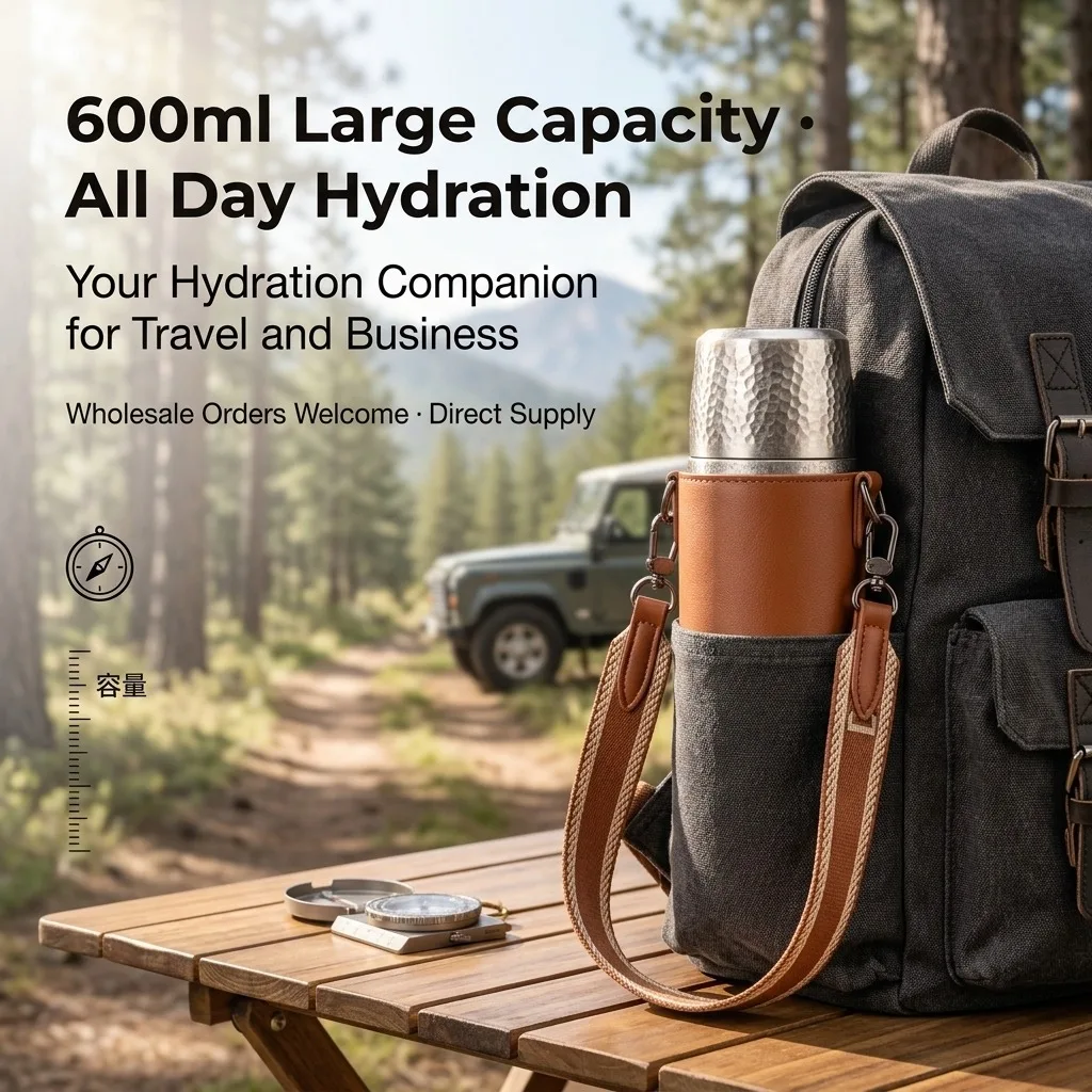Taience Titanium Water Bottle 600ml Insulated Thermos Double Wall Vacuum 24h Leak Proof Lightweight Flask for Outdoor Travel