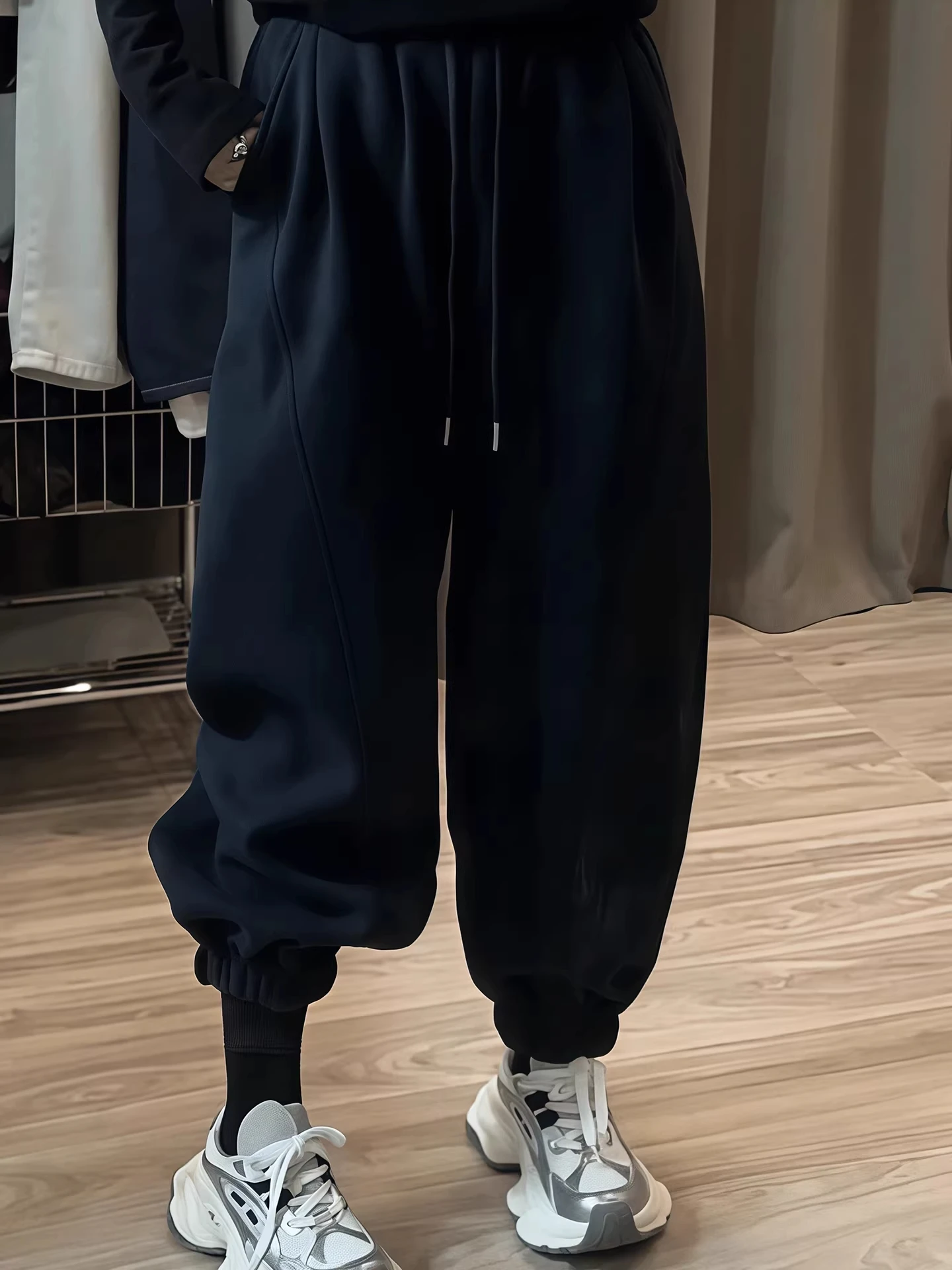 Pantalones Deportivos de Cintura Alta con Forro de Felpa para Mujer, Otoño Invierno, Nuevo Estilo, Talla Pequeña, Pantalones Casuales de Moda