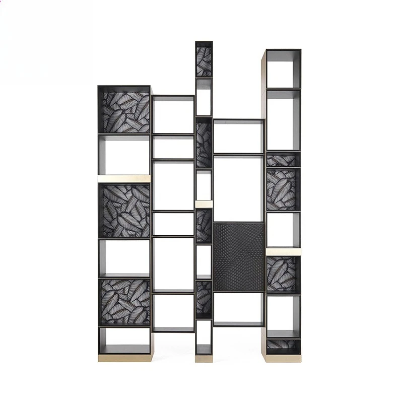 

Italian luxury creative solid wood bookshelf villa designer art metal bookcase