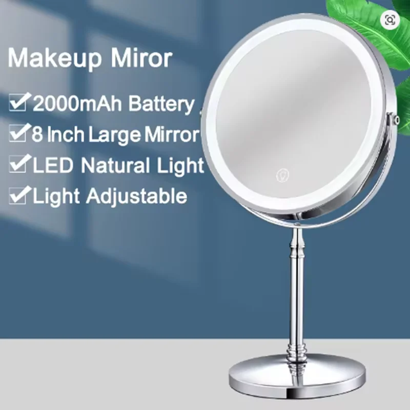 8-Inch Magnifying Glass 360 Rotating 3 Brightness Bathroom Makeup Mirror Metal Desktop Makeup Mirror with Light