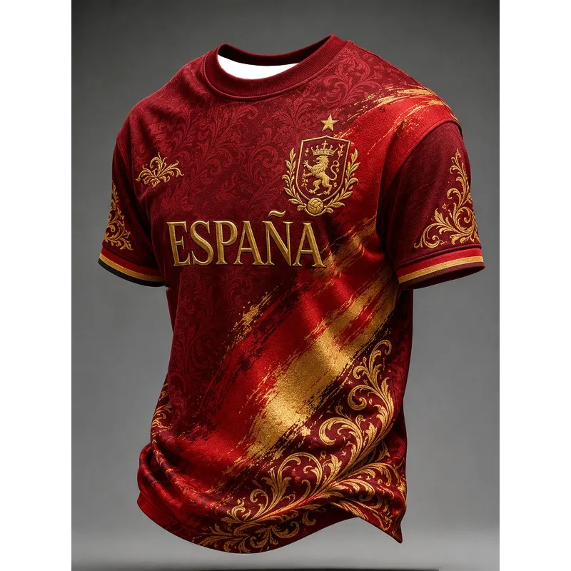 2026 Family Matching Spain La Furia Roja Golden Bull Castle Heraldic Themed Football Jersey Breathable Quick-Dry Soccer Fans Tee