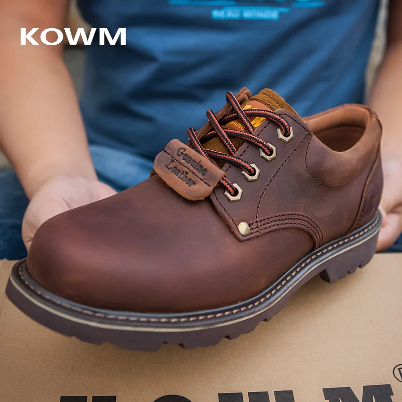 

KOWM Cowhide Hiking Shoes Men Waterproof Male Motorcycle boots Tactical Hunting Boots Desert Combat Ankle Boots travel sneakers