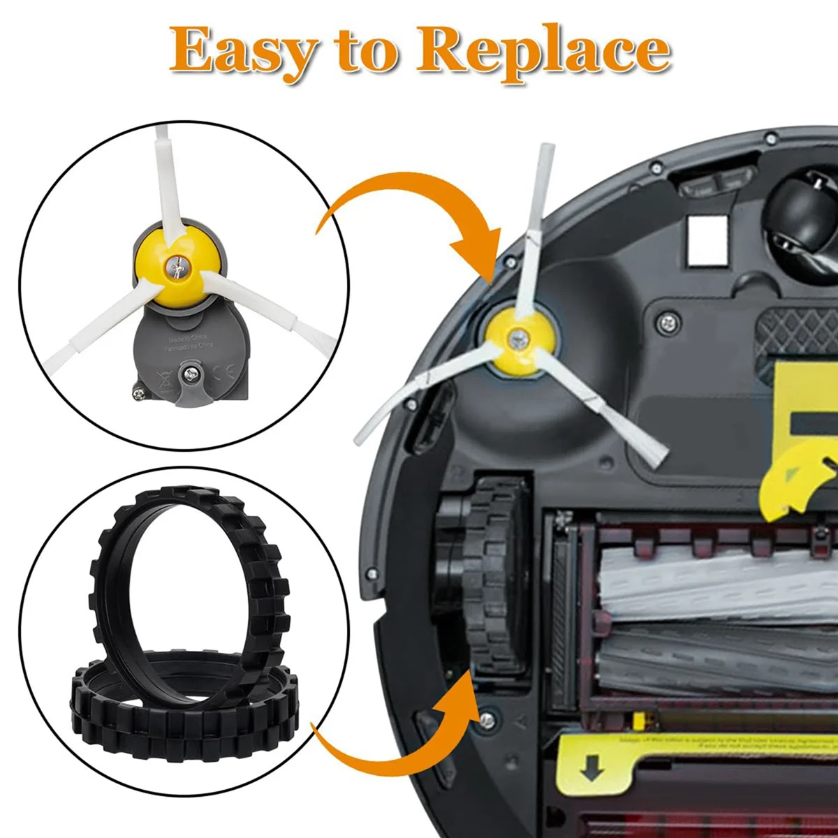 Side Brush Motor Module Part and Tires Wheels Replacement Compatible for iRobot Roomba 500 600 700 800 900 I7 E6 E5